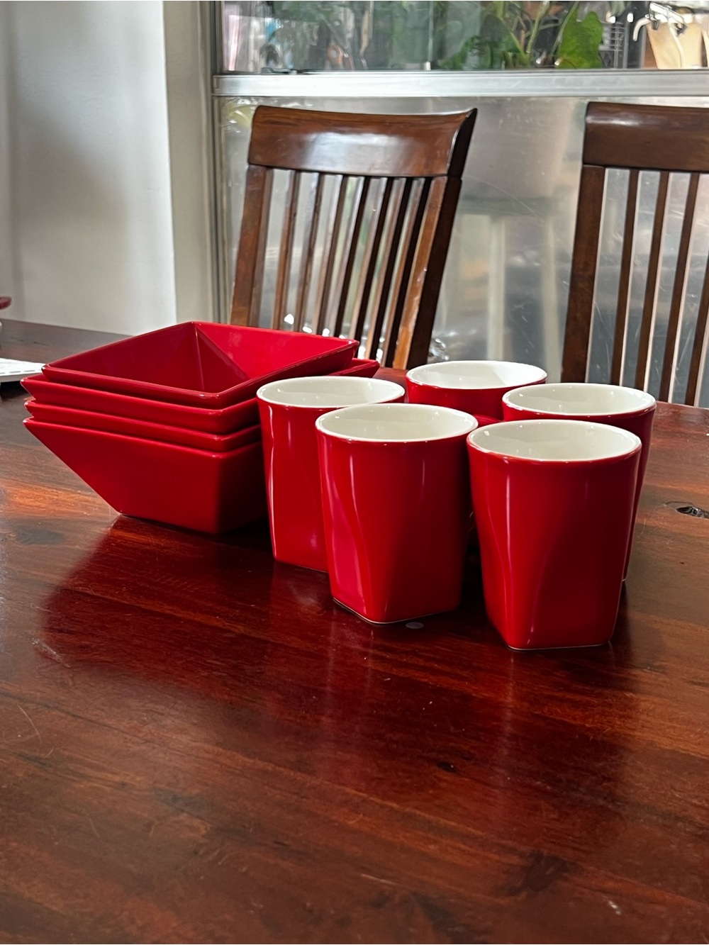 Bright Red Ceramic Bowl and Cup Set - Home Dining
